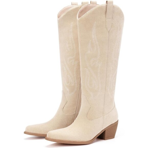 Western Cowboy Boots for Women Knee High Wide Calf Black Cowgirl Boots Pull On - Picture 5 of 5